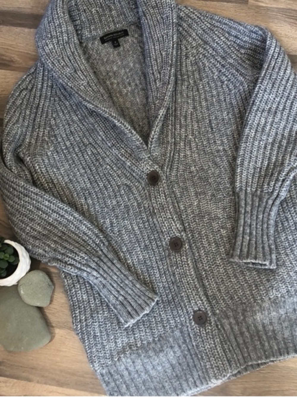 American Eagle Outfitters Heather Gray Shawl Collar Button Cardigan